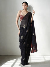 Chinon Digital Print Ready To Wear Saree With Blouse Piece-MWB-VP5006-BLACK